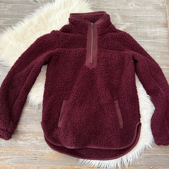 Maroon ABERCROMBIE Sherpa Fleece Zip - Picture 2 of 4